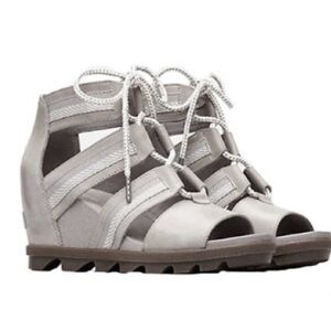 Sorel Joanie II Women’s Sandals Grey Lace Up Wedge 9.5 Walking Gorpcore Travel
